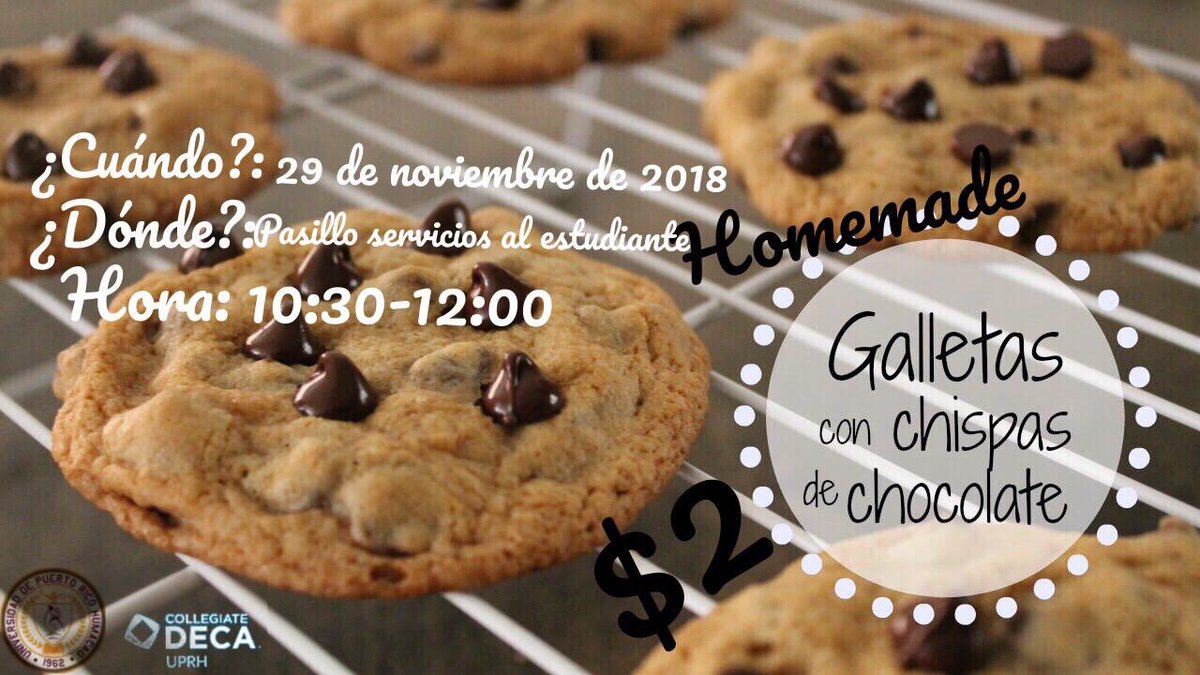 DecaUprh's tweet photo. Los esperamos mañana en el pasillo de Servicios al Estudiante de 10:30-12:00 en nuestra venta. ¡Ve y prueba nuestras deliciosas galletas! https://t.co/IdRjYDlwpt