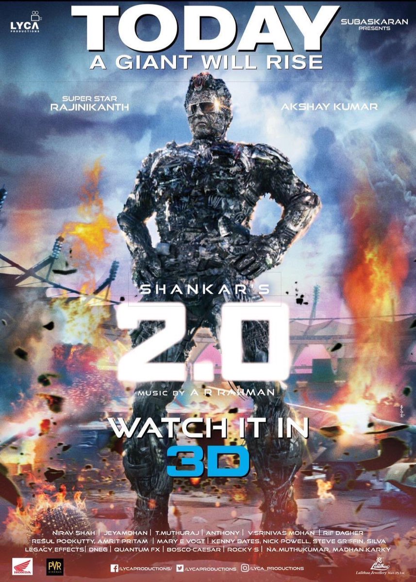 VDOCafeOfficial's tweet photo. @shankarshanmugh Sir makes us all proud again😎

After #Bahubali #2Point0 takes Indian Movie Industry to the next level

#2Point0Review Enjoy the euphoria and the brilliance👏🔥

BO verdict: No 1 enti No2 enti it’s #SuperStarRajini 😈 #RIP all records

@arrahman @akshaykumar 👍🏻👍🏻 https://t.co/attpyO6A5J