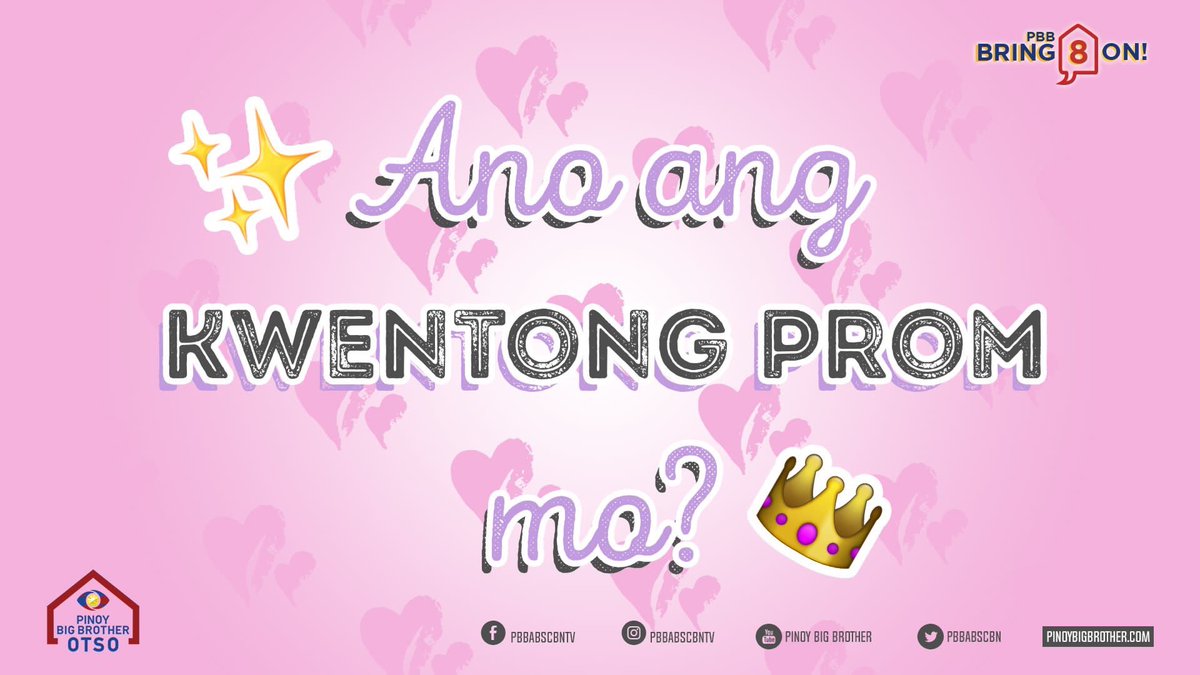 Dahil malapit na ang Otsoyawan sa Bahay ni Kuya, gusto naming malaman kung ano ang kwentong prom n'yo. Best answers ay mafefeature mamaya sa Bring 8 On! Use our official hashtag #PBBOtsoyawan para mahanap namin tw8s n'yo. 💙