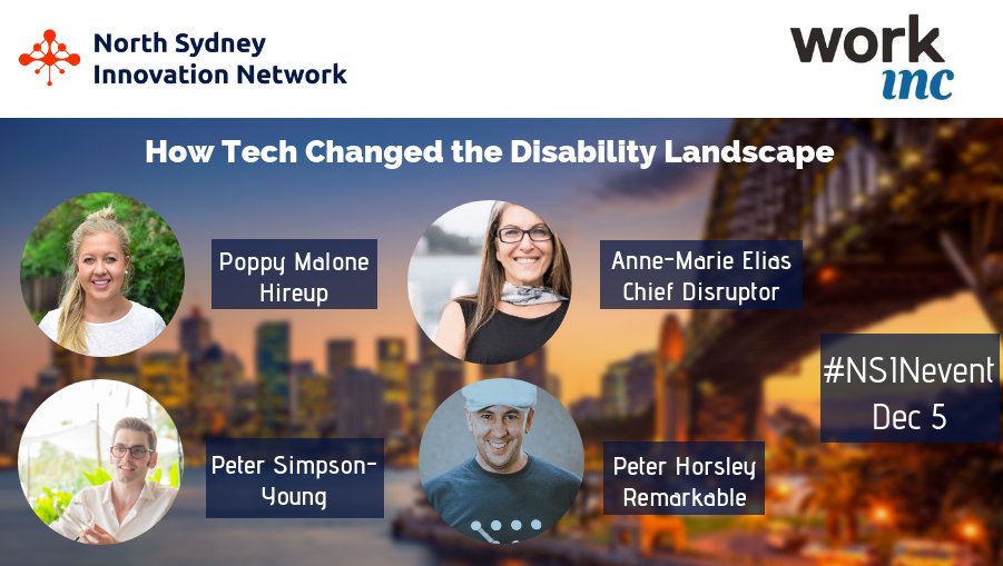 NSydInnovation's tweet photo. Final speaker confirmed!! RSVP FREE and join our disability tech evening! 

Panelists: 
Poppy Malone- @hireupaustralia
@petehorsley - #Remarkable
Peter Simpson-Young- @AbilityMade

Moderated by @ChiefDisrupter 

#chiefdisrupter #NSIN #Hireup 

RSVP at: https://t.co/3zG5LaH9ae https://t.co/HDOIA7DDox