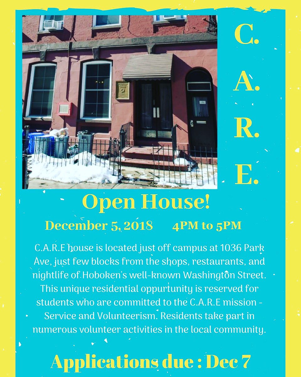 StevensStudents's tweet photo. Our Community Awareness Residential Experience (CARE) House is designed for students that believe in the impact of community service. Stop by our open house 12-5-18, 4pm-5pm to learn more and apply! #StevensNow #ResEd https://t.co/J4ggQTKWH7