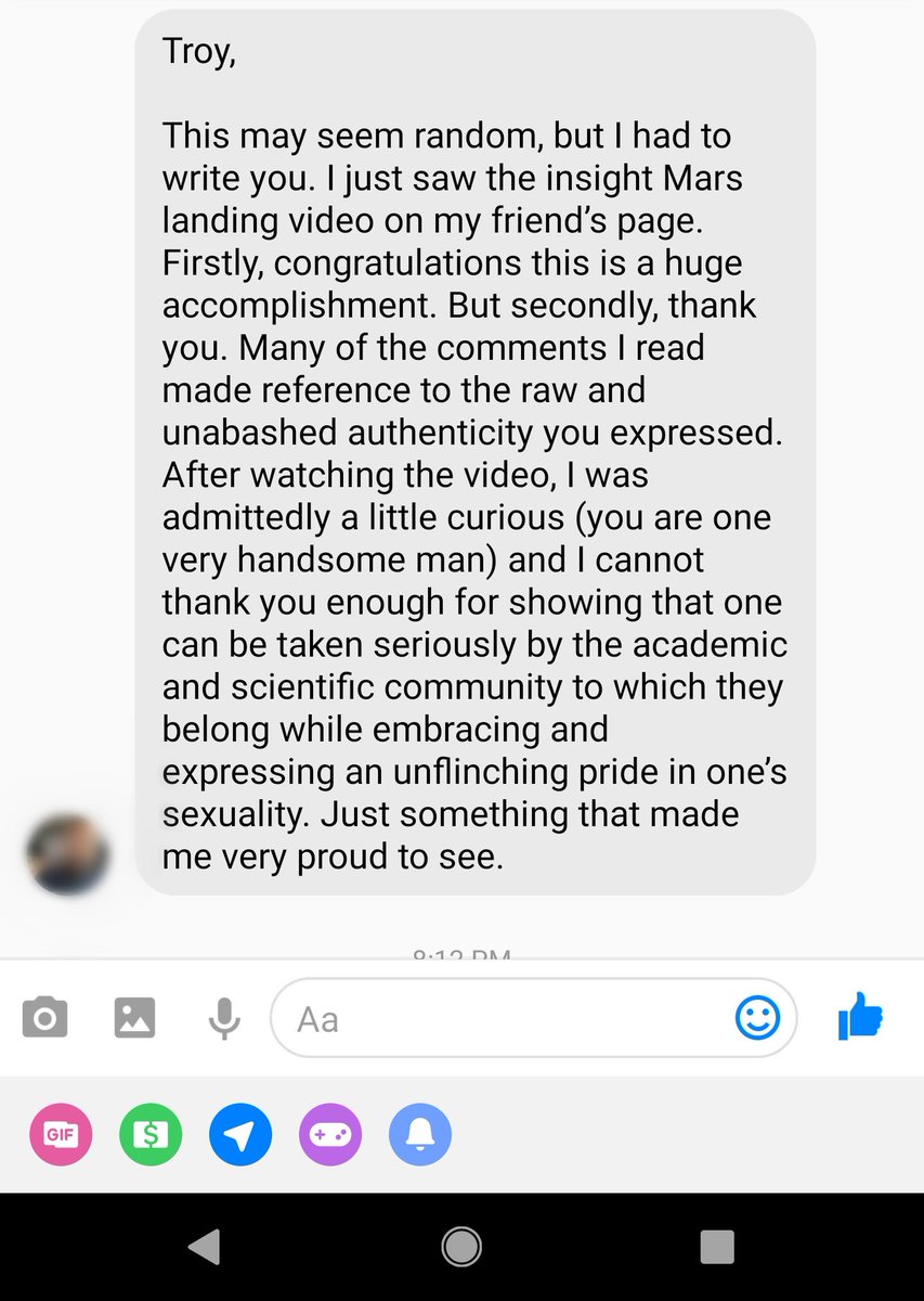 This brought tears to my eyes today.
I've had hopes that I might somehow be a role model for LGBTQIA scientists and engineers, especially young ones. But that it would happen in such a big way... I'm thrilled, and honored, and PROUD!🏳️‍🌈 #MarsLanding #LGBTQ #lgbtqstem #ScienceDaddy