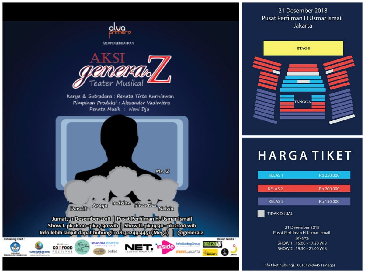 netmedia_info's tweet photo. Hai semua! Tiket pertunjukan Teater Musikal “AKSI genera.Z” sudah bisa dipesan! Tunggu apalagi, pesan tiketnya sekarang! Hubungi 081312494451(Mega) @genera.z @alva_primero
#aksigeneraz #teatermusikal #indonesia #generaz #generazious #alvangers #alvaprimero https://t.co/o1qY5OTHTQ