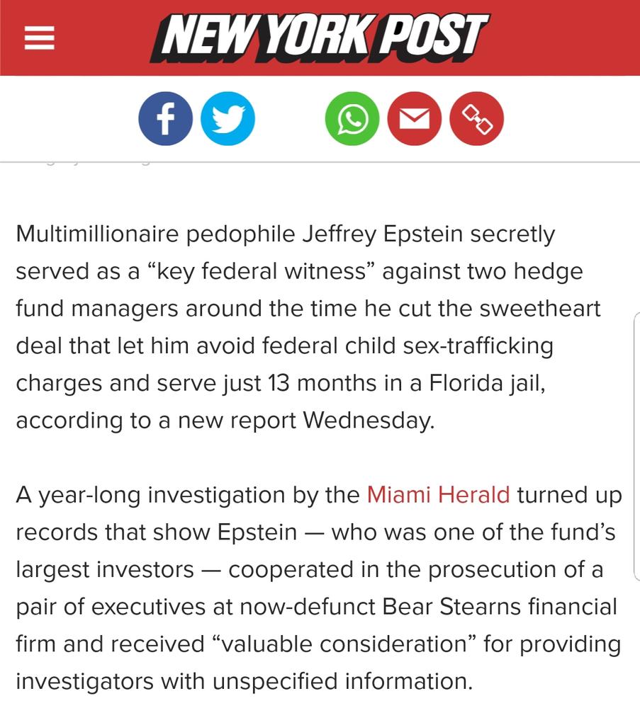 Looks like we have an answer on Epstein's cooperation with the FBI/DOJ, thanks to great reporting by  @MiamiHerald The DOJ wanted to prosecute executives instead of a child molester.DOJ priorities.