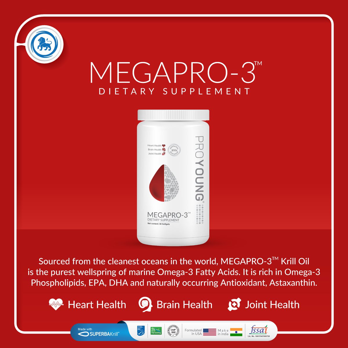proyoungindia's tweet photo. Sourced from the cleanest oceans in the world, MEGAPRO-3 Krill Oil is the purest wellspring of marine Omega-3 Fatty Acids. It is rich in Omega-3 Phospholipids, EPA, DHA and naturally occurring Antioxidant, Astaxanthin@ https://t.co/SmCT3mYy5k https://t.co/gbWYBd7PJt