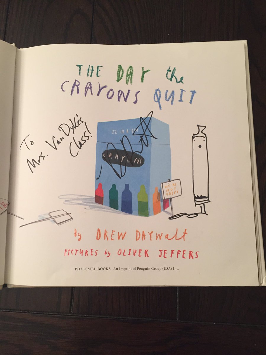 IrisVanDyke's tweet photo. I was THRILLED to meet @DrewDaywalt at the @WhiteOakLions book fair event at @BNThousandOaks! I told him I use his books to teach personification...check out how he signed The Legend of Rock Paper Scissors! #LVUSD https://t.co/POGJvUCYVe