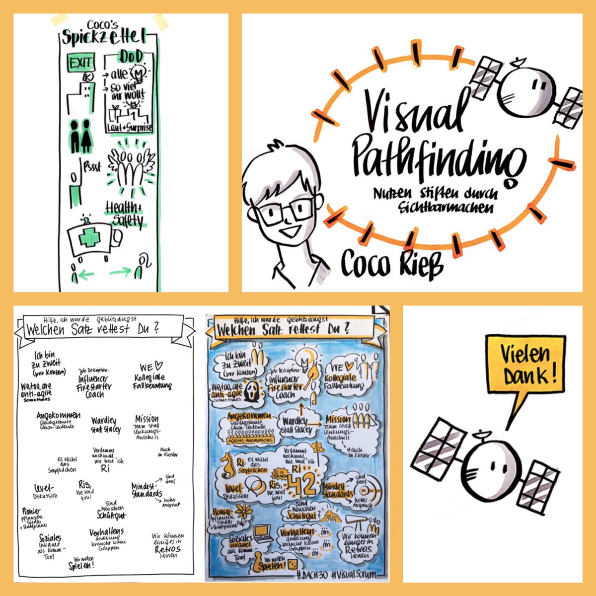 ConstanzeRiess's tweet photo. Hier noch der Vorher-Nachher-Vergleich: Notizen --> "Slides" des #VisualPathfinding Vortrags beim #pathfinder18 Vielen Dank an alle für das Feedback! ❤️ #VisualScrum #bikablo #niewiederohnetestbild @borisgloger https://t.co/ZFIC4n2n5x