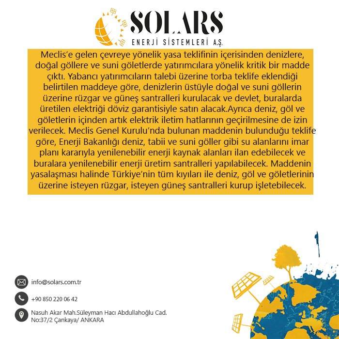 Yabancı yatırımcıların talebi üzerine denizlerle birlikte doğal ve suni göllerin üzerine kurulması planlanan rüzgar ve güneş santrallerinden üretilen elektriğe devlet dövizle alım garantisi sağlayacak. 🌞