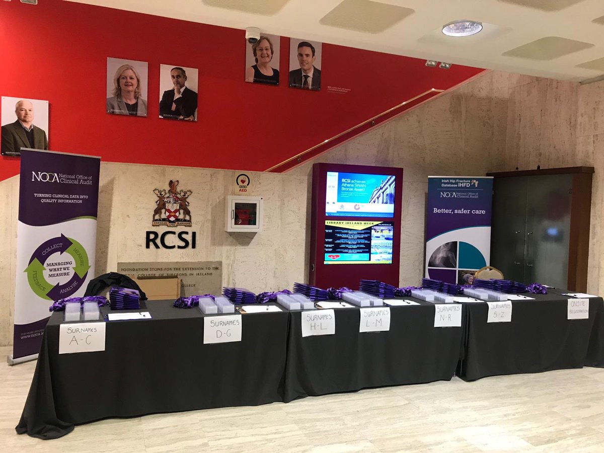 All set up and ready to welcome delegates for the Irish Hip Fracture Meeting 2018, which is being held in <a href="/RCSI_Irl/">RCSI</a> today. A focus on quality improvement with hospitals sharing their own QI initiates to improve patient care #IHFD2018