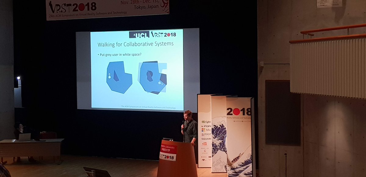 anthony_steed's tweet image. UCL papers at #vrst2018 (1/4), Ben presenting "Merging environments for shared spaces in mixed reality". PDF at dl.acm.org/citation.cfm?i…