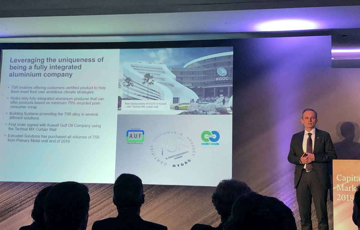inastrander's tweet photo. Hydro is the only fully integrated alu company that can offer products based on min. 75% #recycled #aluminium, says @EgilHogna, head of Extruded Solutions #HydroCMD @NorskHydroASA # https://t.co/lhEbPyXevV