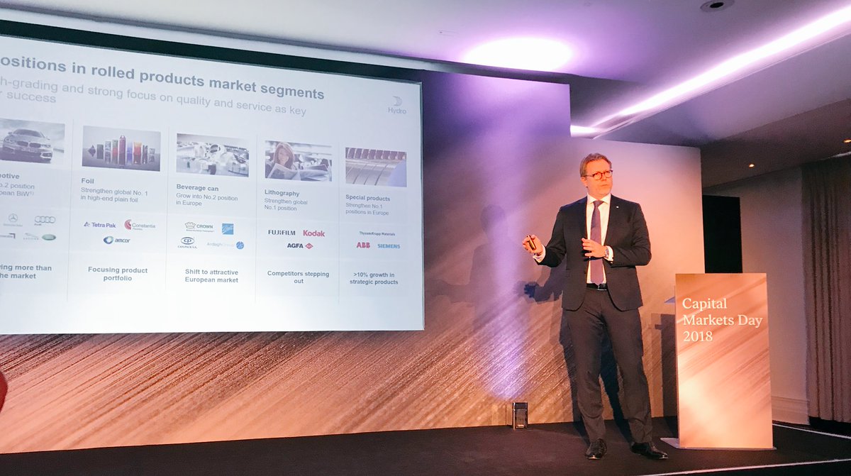 susrothstein's tweet photo. Impressed by the strong development of the market positions in Rolled Products. @ebbesberg talks about substitution from plastic to aluminium. #HydroCMD #wearealuminium https://t.co/es4RxCCJd5