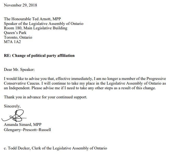 CBCAlerts's tweet photo. Ontario MPP Amanda Simard is quitting the Progressive Conservative caucus of Premier Doug Ford to sit as an Independent, Simard is opposed to Ford cutting the office of a French language rights watchdog and cancelling a planned French language university in Toronto. #cdnpoli https://t.co/JVhmAsUj6O