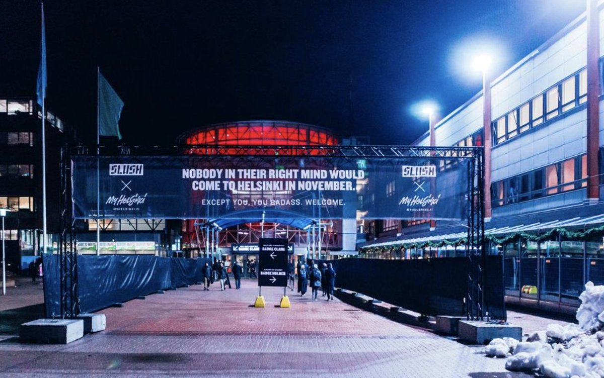 AndreasSaari's tweet image. I think these two examples of copy give a great window into the Finnish sense of humour. Both in #Helsinki , created by @SlushHQ and @amoskonst .