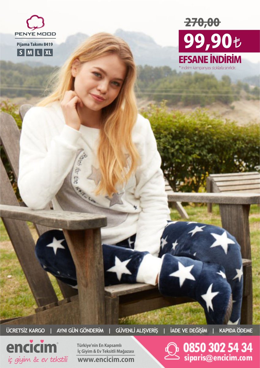 EFSANE İNDİRİM!
PENYE MOOD Bayan Pijama Takımı - 8419
270 tl yerine 99,90 tl 
* kampanya stoklarla sınırlıdır.

buff.ly/2AxoWY2

#ucretsizkargo
#aynigungonderim
#guvenlialisveris
#iadevedegisim
#kapidaodeme
#bayanpijama
#encicim
#penyemood