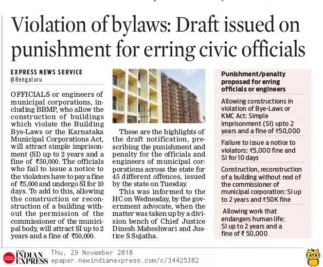 Namma_Bengaluru's tweet photo. Better late than never!

We welcome the Government of Karnataka's proposal to penalise errant officials who allow proliferation of illegal structures.

Now the GoK must ensure that the draft notification will see the day of light and implement KMC Act in its letter and spirit. https://t.co/4CX2nmj1Wi