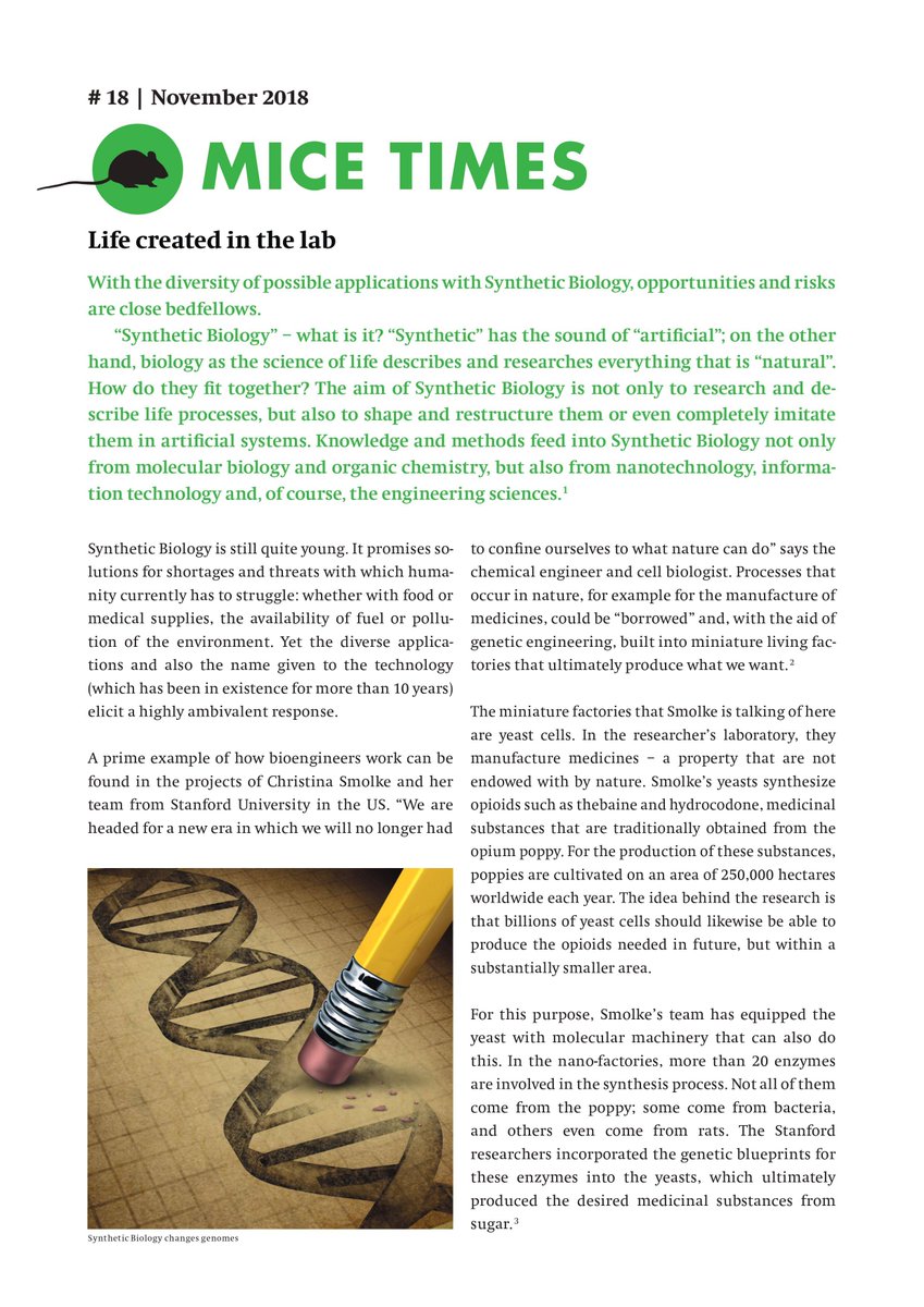 BaselDec's tweet photo. Have you read the latest #micetimes yet? It's all about «#Life created in the #lab» | read the complete issue here https://t.co/vxr0SmGOKK available - as usual - in German, French, Italian and English #science #research #animalresearch #syntheticbiology #BDS https://t.co/nkDjT706W9