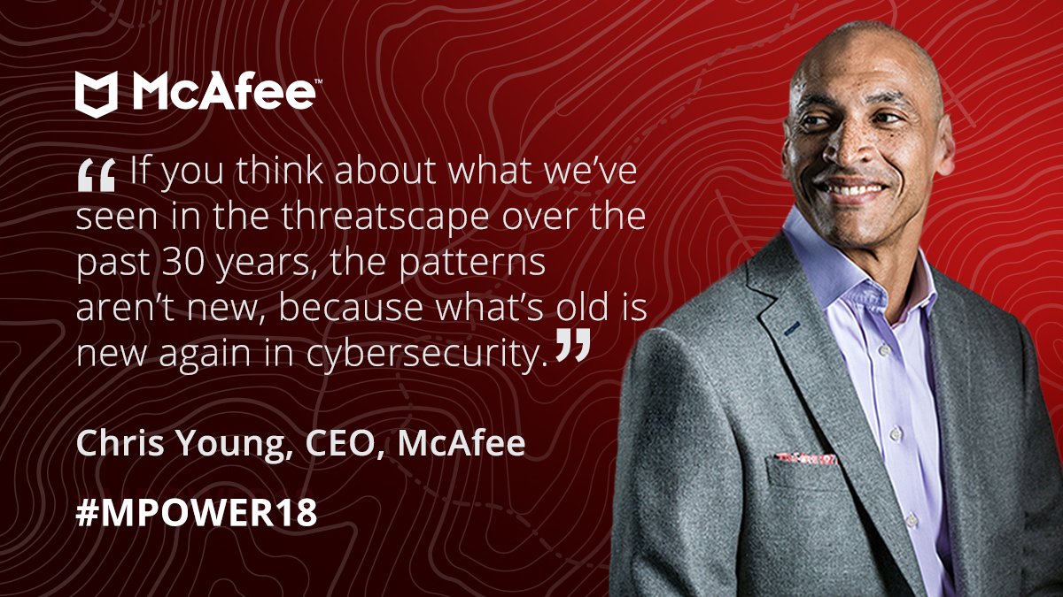 McAfee's tweet photo. At #MPOWER18 in Rome, CEO, @youngdchris talks about rise of #cyptojacking and how threats continue to morph and evolve spawning new generations of attacks. https://t.co/2dNe6465Sv