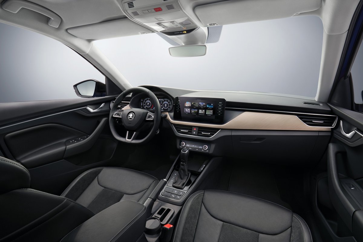 evoIndia's tweet photo. #Skoda has revealed some interior images of the #Scala. Dominating the centre console is a floating type 9.2-inch touchscreen infotainment system. The concept version of the car is the #VisionRS, which was showcased at the #ParisMotorShow2018. https://t.co/2XReZ2uIPE