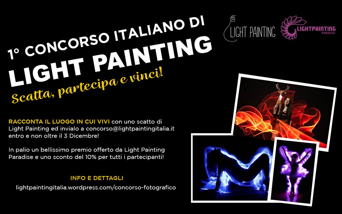 lightpaintinglp's tweet photo. Partecipate numerosi al 1° Concorso Italiano di Light Painting! 🙂 

https://t.co/eq2DcIB822

#lightpainting #lightpaintingitalia #fotografia #concorsofotografico #concorsodifotografia https://t.co/BDPVXV0HUN
