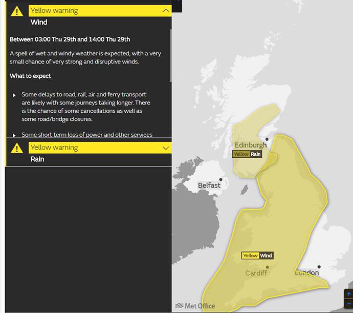 Here are the details of that Met Office yellow weather warning again.
