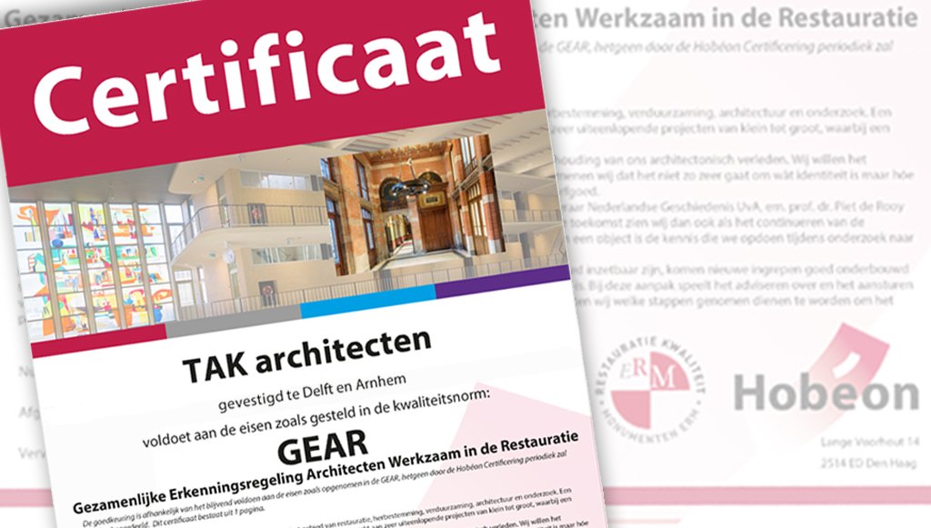 We kunnen trots melden dat ons GEAR-certificaat onlangs weer is vernieuwd! De GEAR is een erkenningsregeling voor de kwaliteit van het restauratiewerk en bedrijfsvoering. Blij met de complimenten en nuttige feedback die we van het auditteam van Hobéon hebben gekregen: dank!