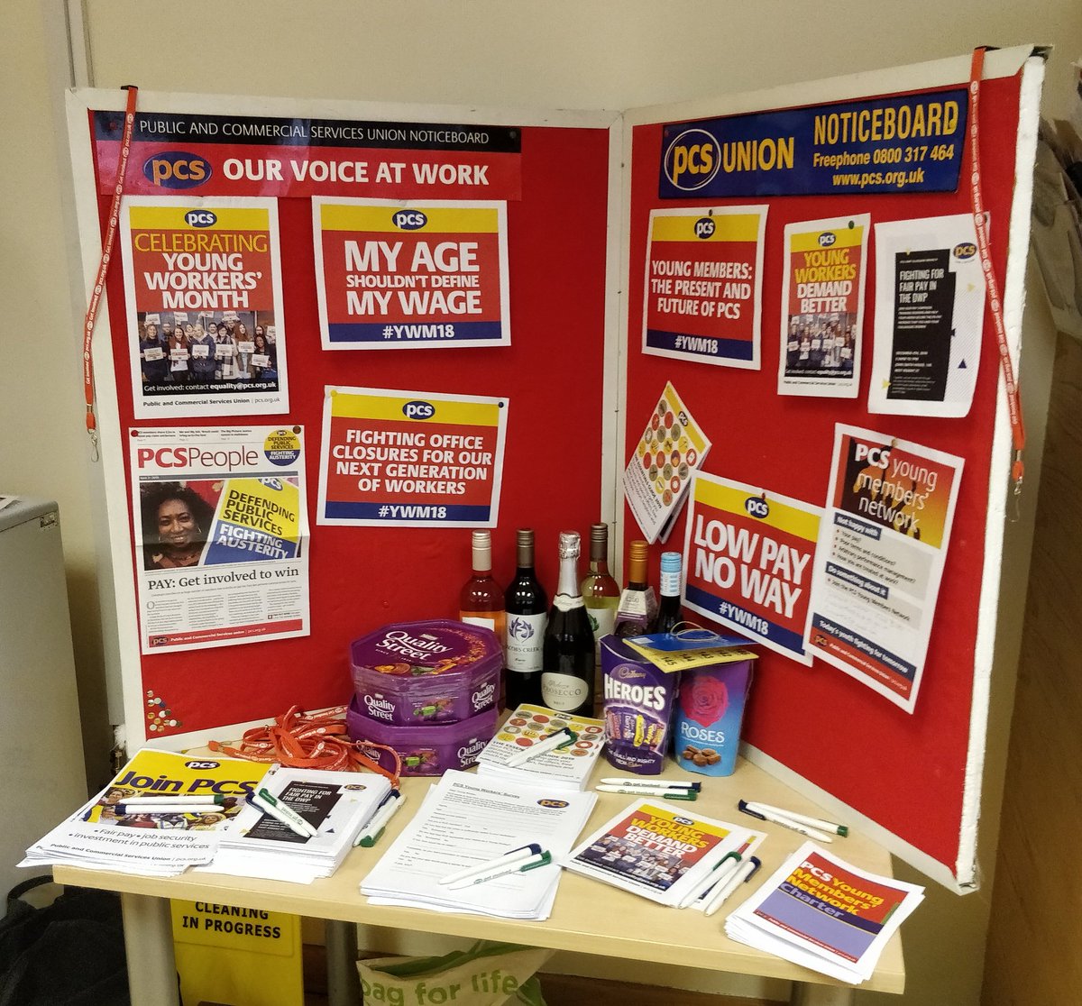 FionaBrittle's tweet photo. Ready for our Young Workers' Month stall at DWP Northgate today! @PCS_Scotland @pcs_union #YWM18 @PCSYMN https://t.co/EewQG54nBi