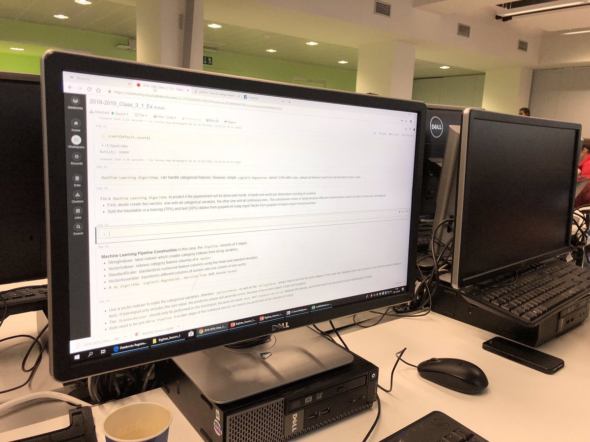 dirkvandenpoel's tweet photo. Today’s #ApacheSpark Session of my #BigData Class is about #ML (#MachineLearning) pipelines for #Business #Analytics workflows predicting credit default, flight delays, ...  using StringIndexer, OneHotEncoder, ... . https://t.co/jG7N2lkPWX #opensource #python #pyspark #MLpipeline https://t.co/3OzdFYtCoQ