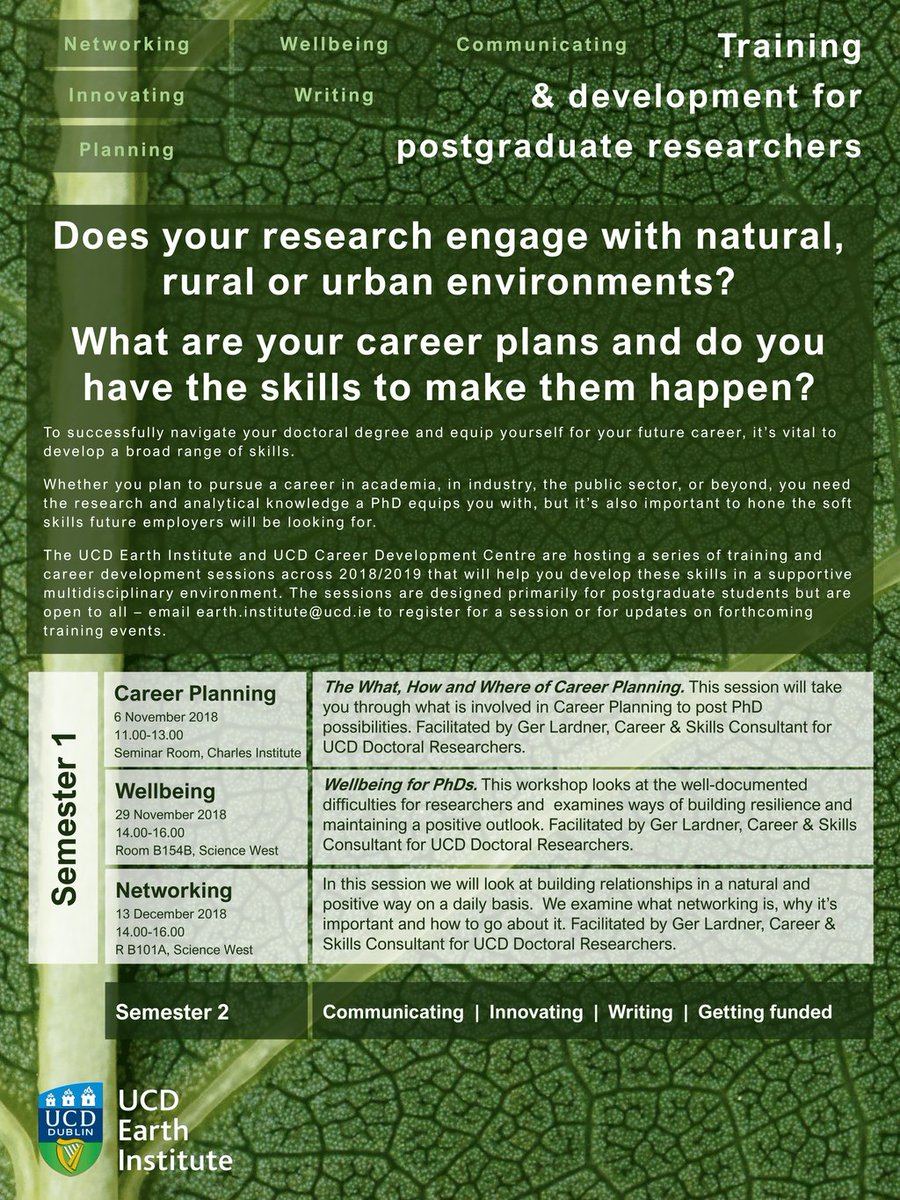UCDCareers's tweet photo. 'Wellbeing for PhDs' workshop is on today in partnership with @UCDEarth
Today!
2-4pm
Room B154B, Science West
Book: https://t.co/BwUI5BV2c9
This workshop examines ways of building resilience and maintaining a positive outlook. #UCD #UCDCareers #UCDPhD https://t.co/PVebQAWDv9
