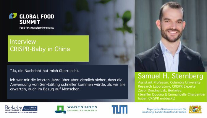 Die Nachrichten aus China haben die Welt aufgerüttelt. Zum ersten Mal wurden #CRISPR Babys geboren. 2015 wurde ein Moratorium angeregt, #GeneEditing nicht bei Menschen anzuwenden. Wir sprachen mit Samuel Sternberg, CRISPR Experte, Columbia University: neu.globalfoodsummit.com/news.php?lang=…