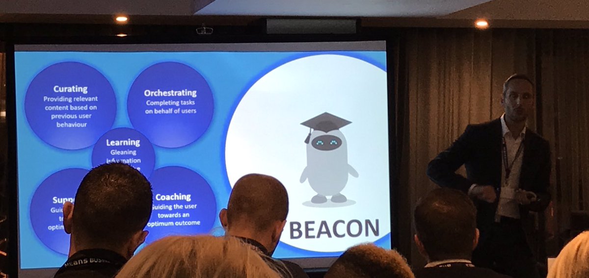 DigitalStaffs's tweet photo. @ANSgroup Hackathon @Andrew_Proctor introduces Beacon our Digital Coach. AI will become our new UI #AI #HEHackathon @StaffsUni https://t.co/VpaddnKUQ4