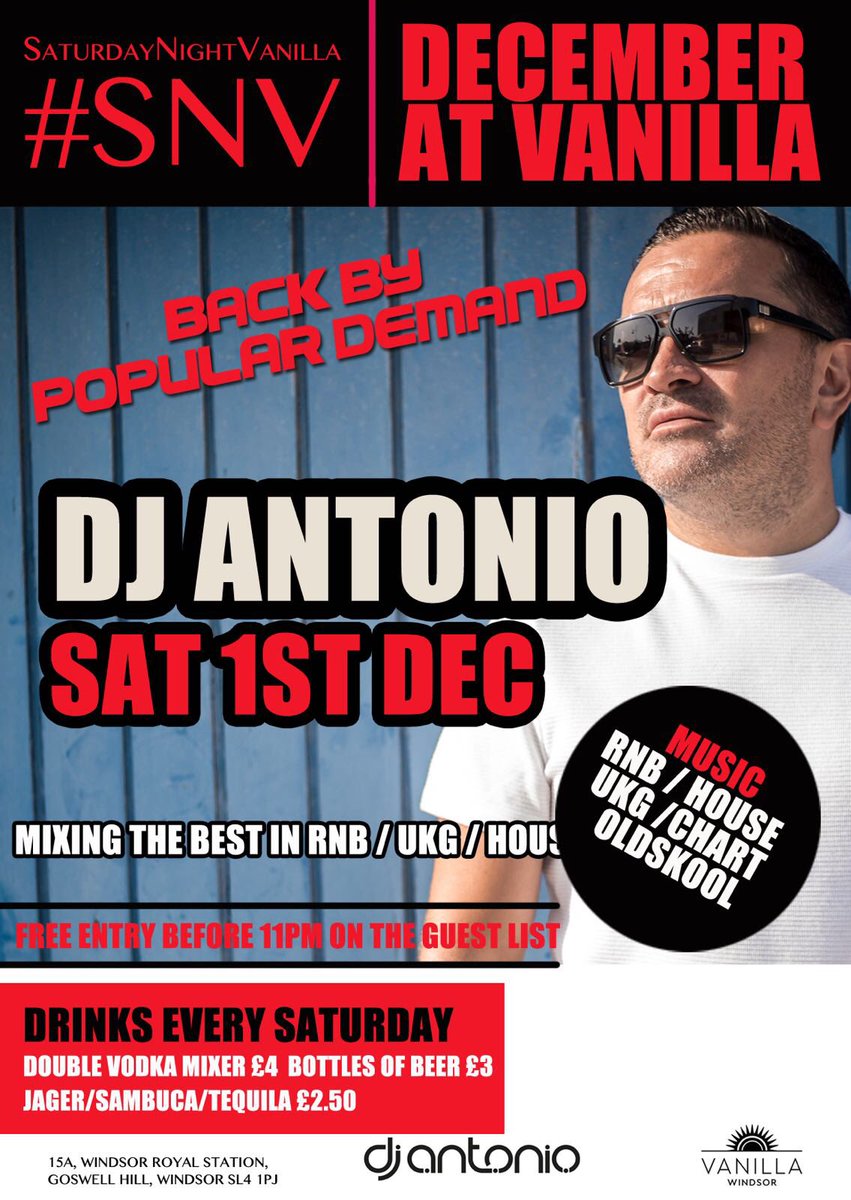 We can't wait to have #DjAntonio back at #VanillaWindsor this Saturday 🌟🎉💫