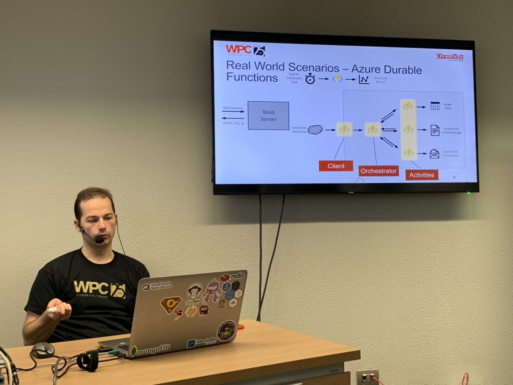 andrekiba6's tweet image. @ATosato86 explains the cool #AzureDurableFunctions ⚡️⚡️💪🏻 #WPC18it