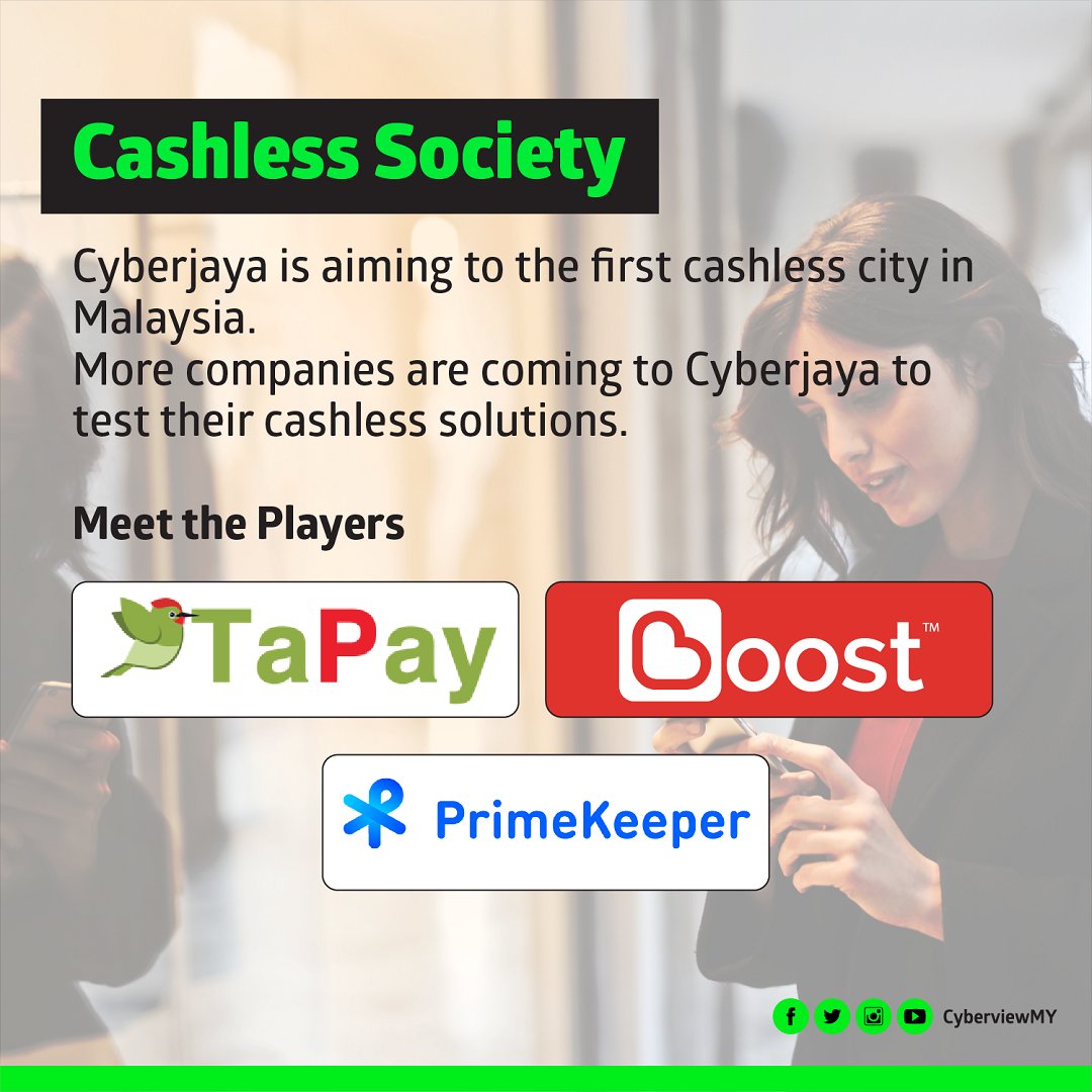 CyberviewMY's tweet photo. Since Cyberjaya announced it's goal to become the first #CashlessCity, more and more solution providers are coming to Cyberjaya to pilot their mobile QR payment under #CyberviewLivingLab Pilot. Here are some prominent players! https://t.co/DRQfgCKdlC
