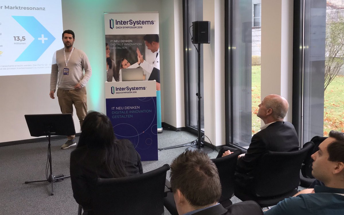 MichaelReiterPR's tweet photo. #InterSystemsDACH18, R. Schweiger @vivy_health: #Tiefenintegration auf #IHE-Basis = #Pilotinstallation im @sanaklinikenag Klinikum #Lichtenberg/ inkl.Anbindung an Sana-#Backbone, Nutzer steuert Anfrage/ #Entlassdokument aus #App. #Krankenhaus-#Entlassbrief wird als pdf übertragen https://t.co/k3r8MY1LbA