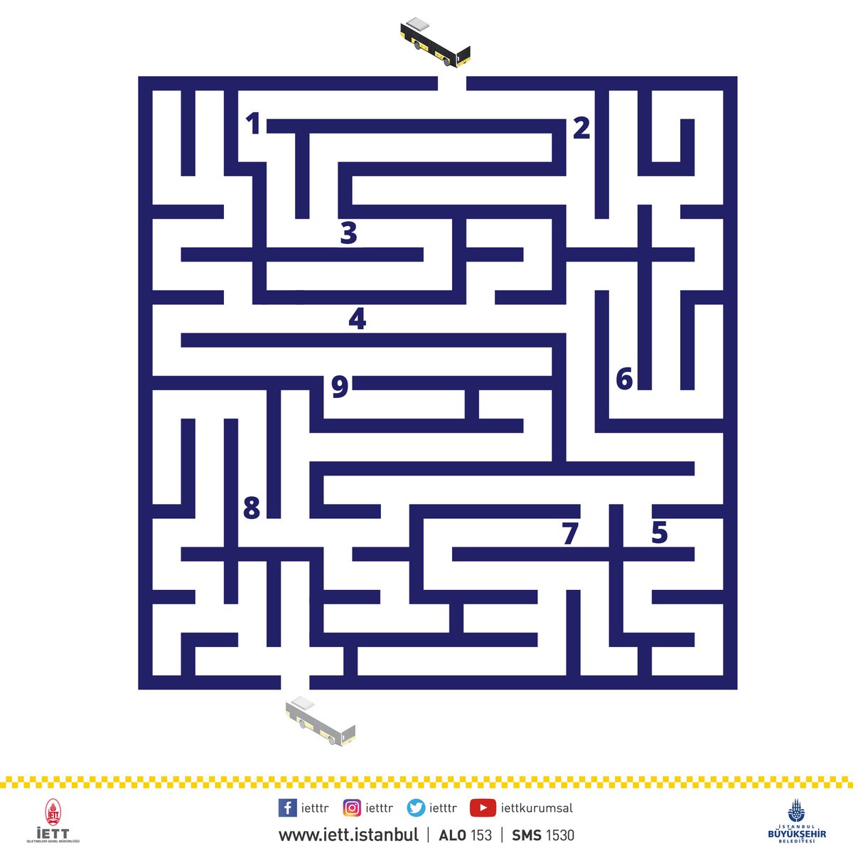 🚍 İETT otobüsüyle doğru yoldan çıkışa ulaşmak için sırasıyla hangi rakamlardan geçmek gerekir? 😊
Doğru sıralamayı yazarak bu tweeti RT yapanlar arasından çekilişle 3 kişiye maket İETT otobüsü hediye. 🎁 (Çekiliş yarın.)