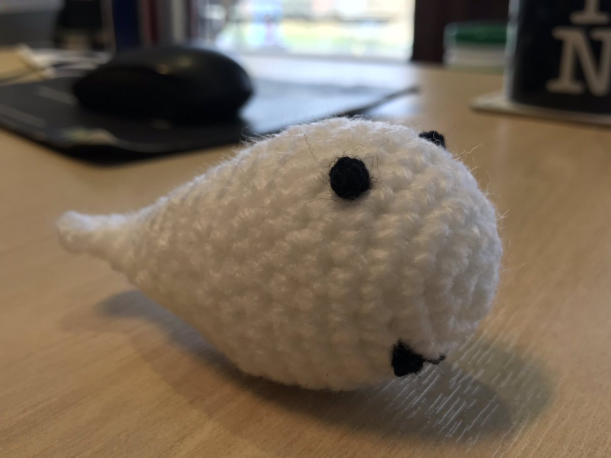 GravesendTCM's tweet photo. My new desk buddy - a knitted #Benny #ThamesWhale purchased this morning from @visit_gravesend unit in @GravesendMarket #keepbennysafe https://t.co/fO4vVV4s9n