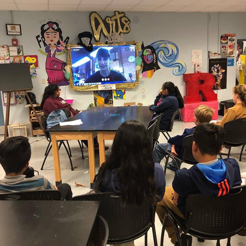IMS_BeTheOne's tweet photo. Mrs. Monks’s 7th grade artists Skyped with printmaker Chris Charles from Rochester, NY. Students got a tour of the studio and a chance for Q&A. 🎨👩🏼💻✅ #ThunderbirdArtists #ArtClass #Printmaking #VirtualStudioTour @artforlife9 #AwesomeArtDay https://t.co/o2v6U6tlZD