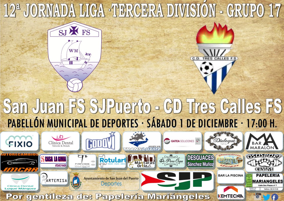 📅 Sábado 1 Diciembre
🕘 17:00 h.
📍Pabellón Municipal de Deportes San Juan

➡️ <a href="/CDTRESCALLESFS/">C.D. TRES CALLES F.S.</a> - 8º clasificado - 14 puntos
➡️ San Juan FS SJP - 10º clasificado - 13 puntos

☑️Pide aquí tu invitación digital y preséntala en puerta. ¿Lo llenamos? Claro que si

#VamosSanJuanFutsal