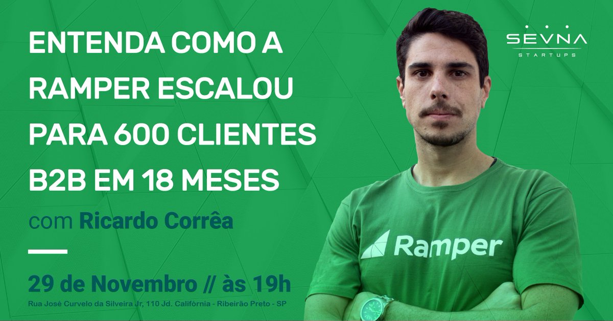 SevnaStartups's tweet photo. [Evento gratuito] É hoje! Ainda dá tempo para se inscrever!

Entenda como a Ramper escalou para 600 clientes B2B em 18 meses com Ricardo Corrêa (CEO da Ramper)!

Link para inscrição: https://t.co/dcAPTzV1J7 https://t.co/jKgkdFb2VX