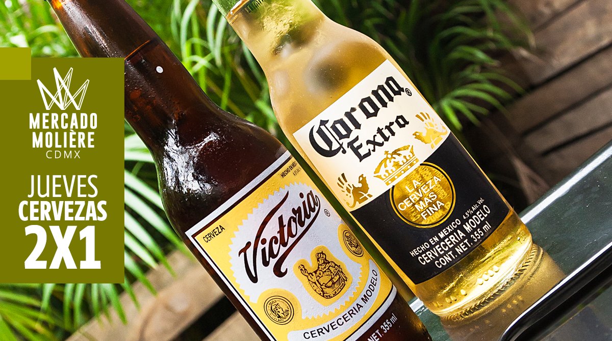 Si tienes sed de jueves, apágala con el 2x1 en #chelas 🍻en #MercadoMoliere todo el día 😃 #JuevesChelero #PromoChela 🍻