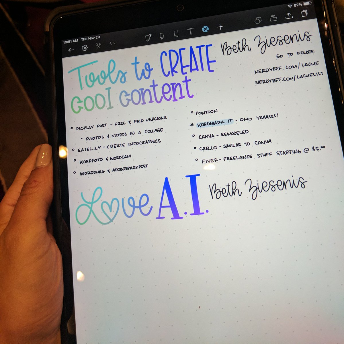 GriggsatBarbe's tweet photo. I am ready for my next session with @NerdyBFF! She is my new favorite person! 

Headings were made in @Procreate and put in my FAVORITE note taking app @noteshelf. #lacue2018 #notsponsored https://t.co/EQFnGXSx2N