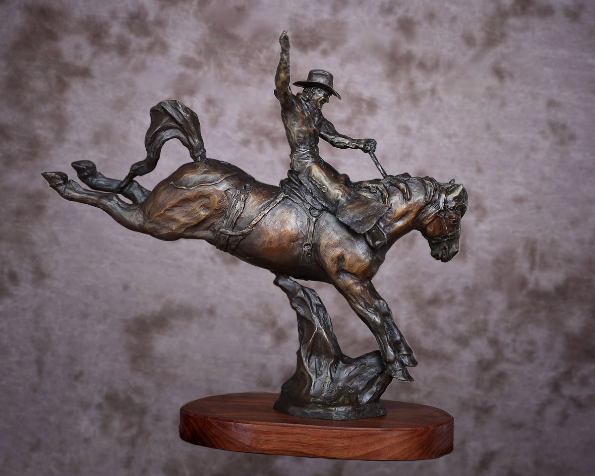 Just out of the mold! Get this bronze replica of 4-time World Champion Bronc Rider Clint Johnson of Spearfish. Large statue will be placed outside in 2019, next to Casey Tibbs and Billy Etbauer statues.  Call Cindy for information, serial # availability &amp; cost. 605-494-1094