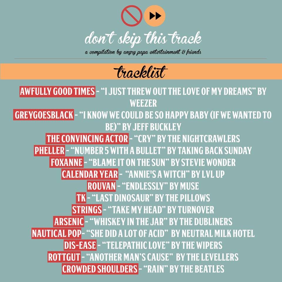AngryPapaNJ's tweet photo. Reasons to preorder our upcoming compilation “Don’t Skip This Track”

1. Fourteen local bands and artists are covering their fav underrated songs 
2. All proceeds go to @nomoredysphoria 
3. It’s our first compilation EVER
4. These songs SLAP

Please RT! 
https://t.co/oqloJFHSU6 https://t.co/q6ChxoUV8l