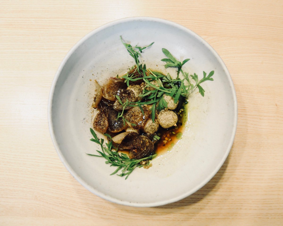 Buckwheat Dumplings, Onion &amp; Mustard Cress
.
.
#boroughleith #edinburghfood #leith #edinburgh #dumplings #buckwheat #chef