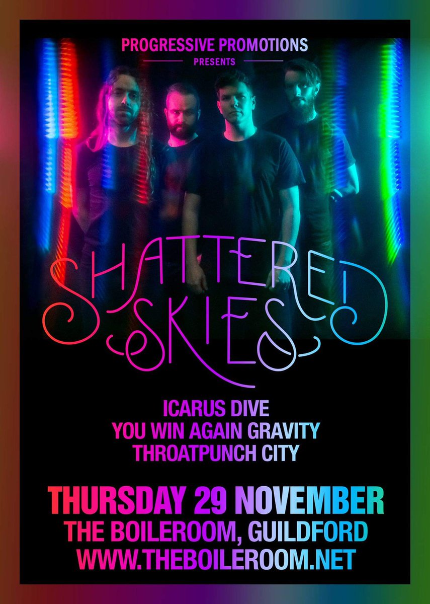 Icarus Dive (@icarusdiveuk) on Twitter photo Come on down to Guildford's <a href="/BOILEROOM/">The BOILEROOM</a> tonight to see us <a href="/ThroatpunchCity/">Throatpunch City</a> and <a href="/YWAGband/">You Win Again Gravity</a> support <a href="/shatteredskiess/">Shattered Skies</a> .
#surrey #AlternativeRock Come on down to Guildford's <a href="/BOILEROOM/">The BOILEROOM</a> tonight to see us <a href="/ThroatpunchCity/">Throatpunch City</a> and <a href="/YWAGband/">You Win Again Gravity</a> support <a href="/shatteredskiess/">Shattered Skies</a> .
#surrey #AlternativeRock