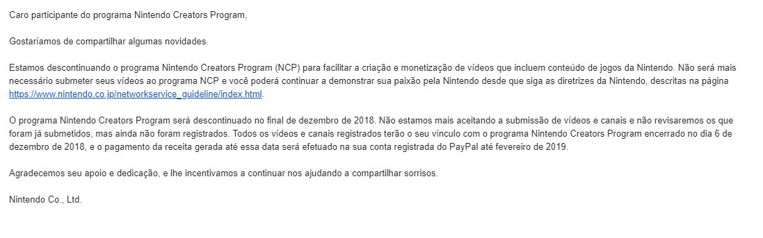 Youtube_Dicas's tweet photo. Fim do programa Nintendo Creators Program #Nintendo Leiam mais aqui: https://t.co/w0vcRIofAr https://t.co/cBDlpCkSoO