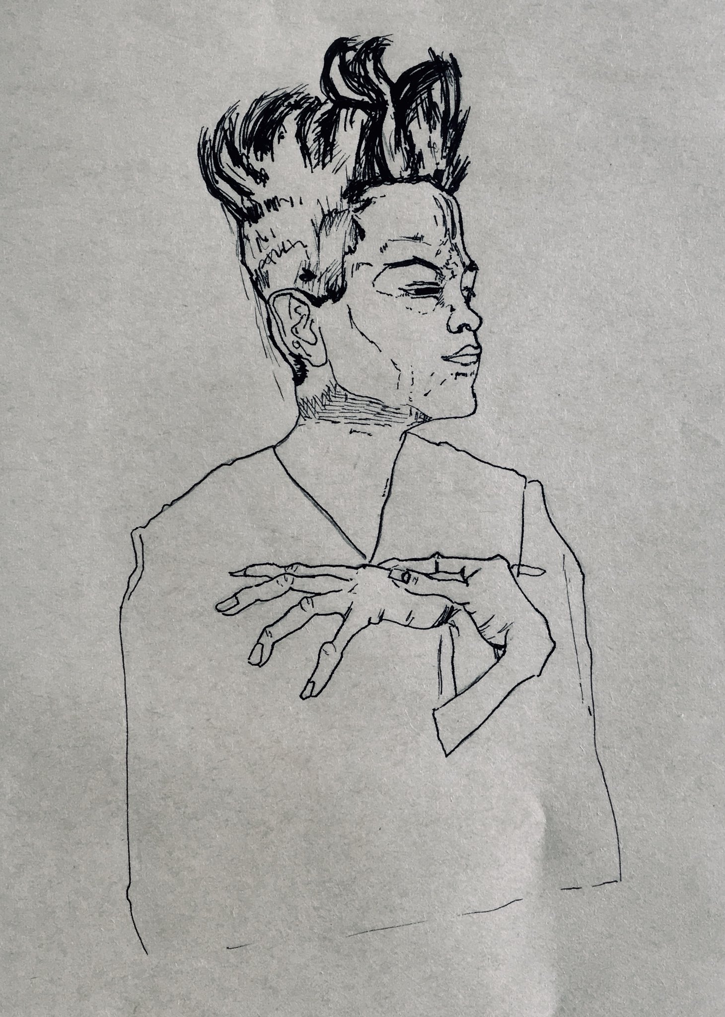 Egon Schiele Self Portrait With Hands On Chest