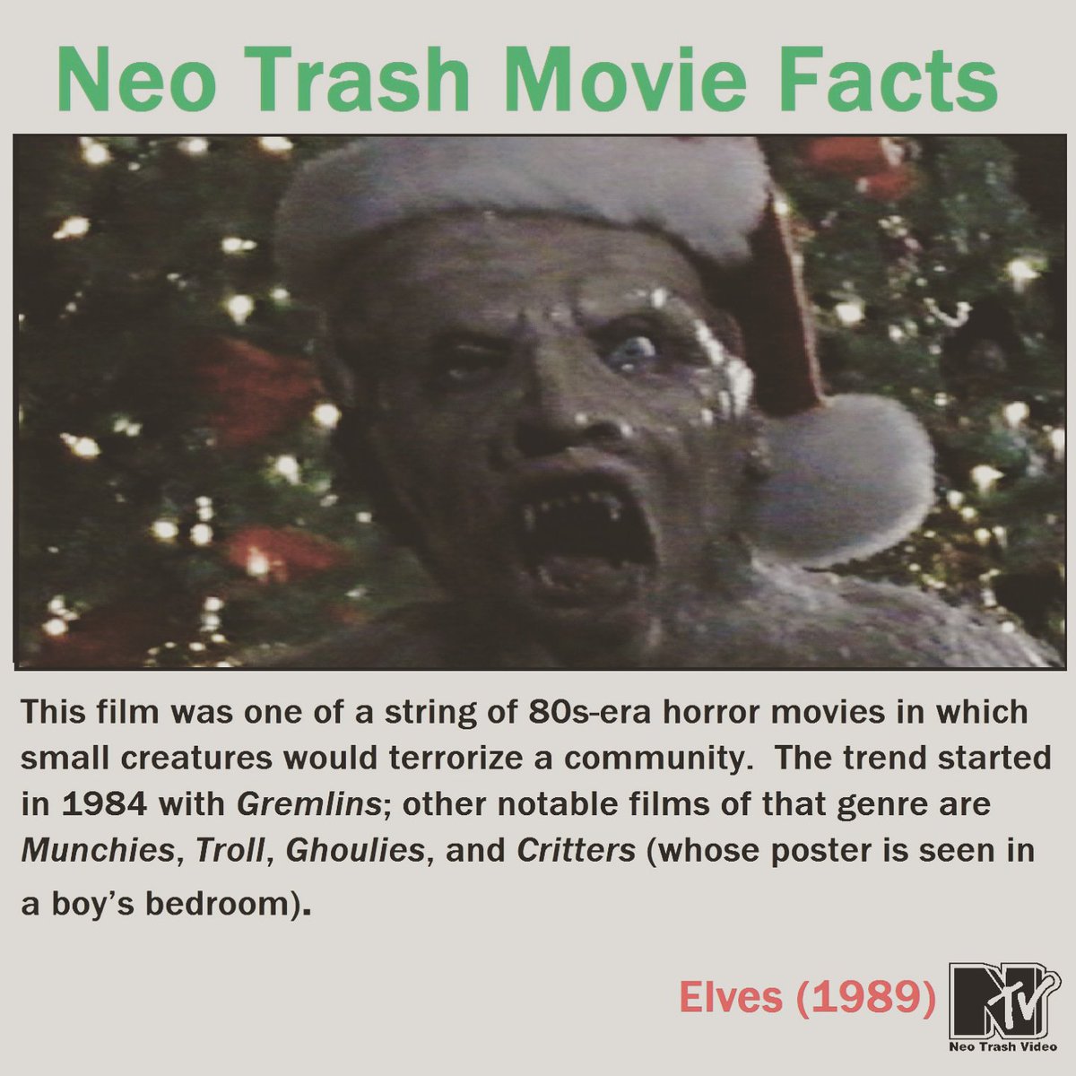 NeoTrashVideo's tweet photo. Last year's December Bad Movie Bingo and a total blast of a terrible film. 
#neotrashvideo #badmoviebingo #80sfilms #80shorrormovies #80shorrorfilms #elves #neotrashmoviefacts #xmasmovies #christmasmovies #xmashorror #christmashorror https://t.co/owWyuLqmeT