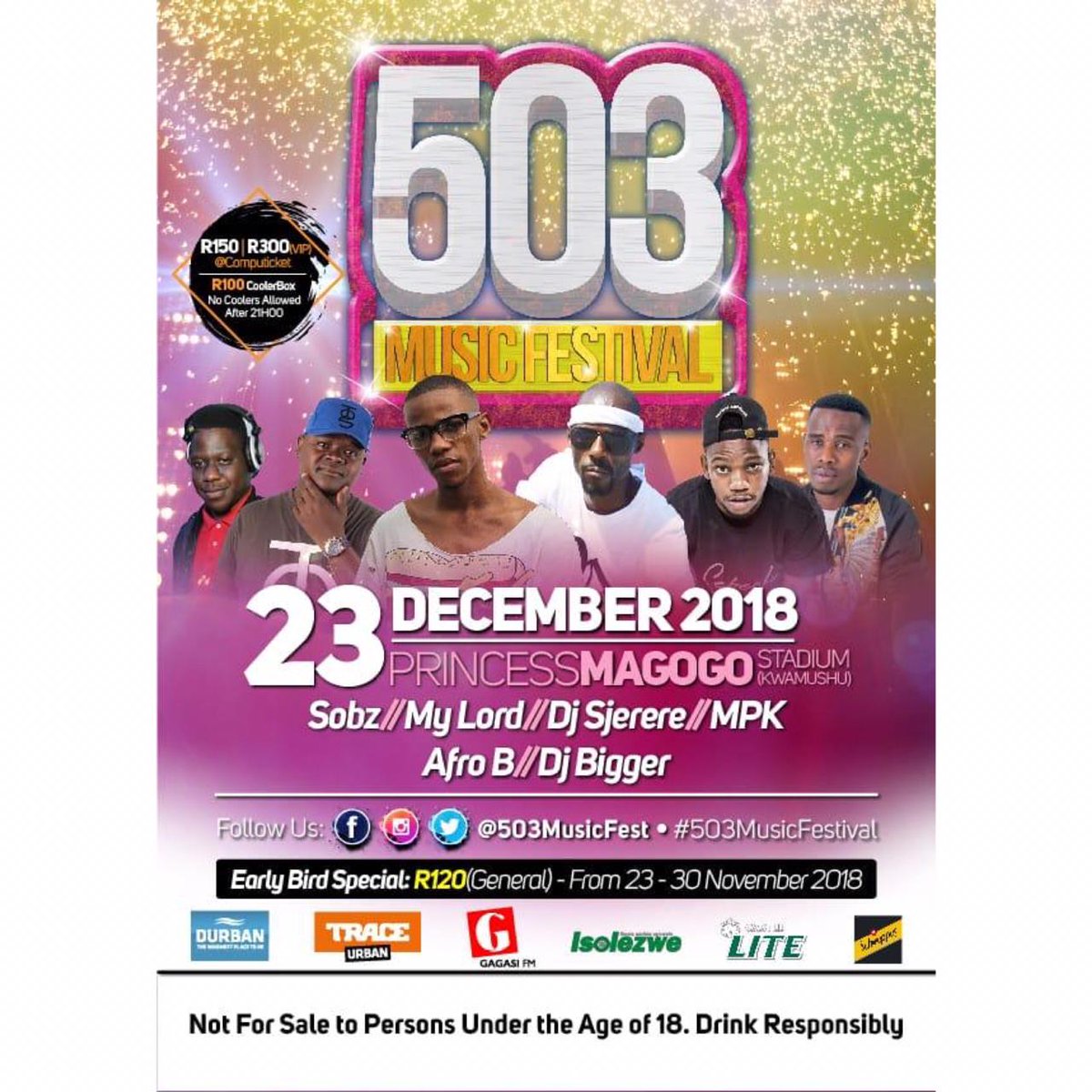 nightriderdbn's tweet photo. 503 Music Festival FIRE Line upπ₯π₯. Follow the link below or visit your nearest Computicket.
Link: https://t.co/Xp843tcOYq
#503MusicFestival #RoadTo503 https://t.co/oClreTh2vs